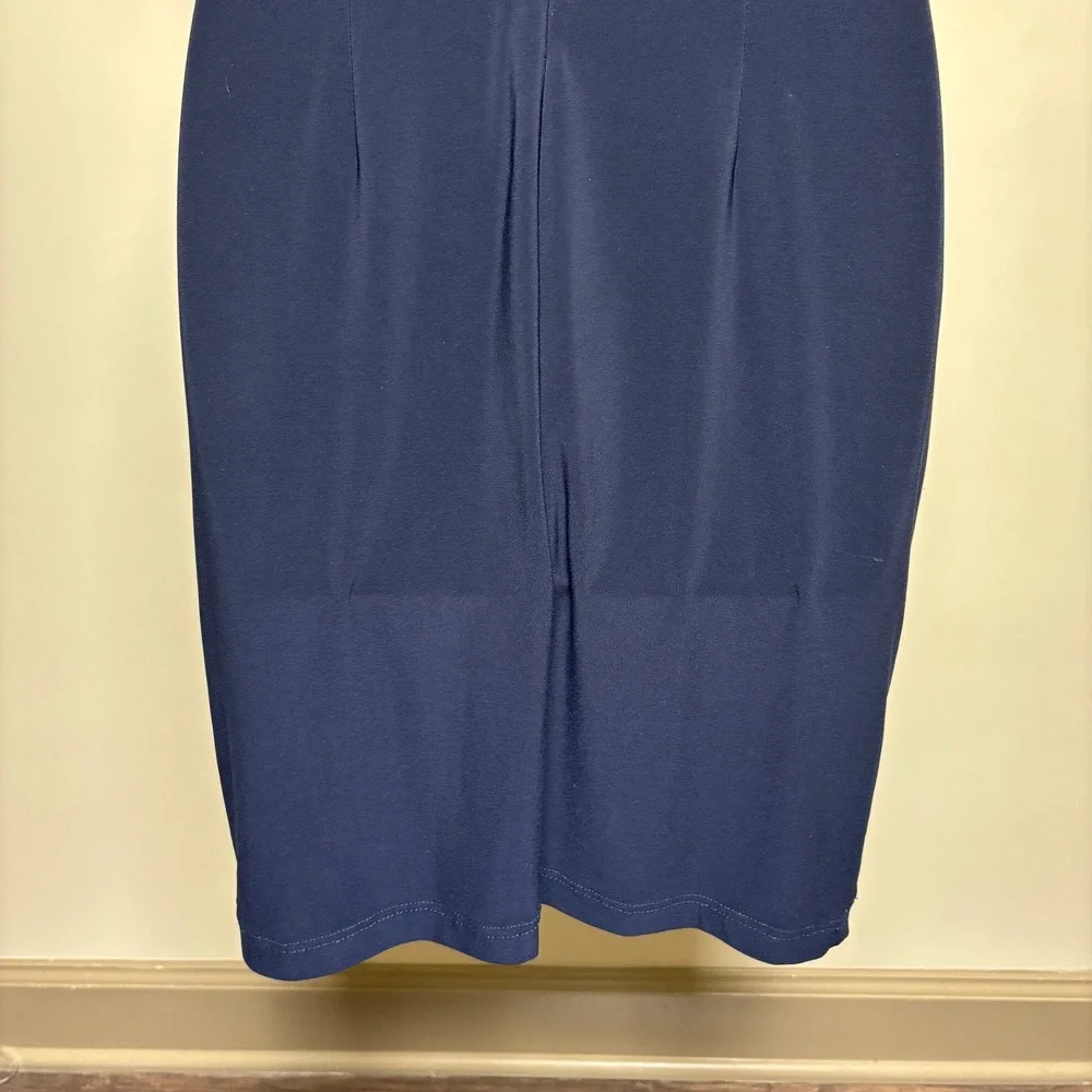 Joseph Ribkoff Blue Zip Back Beaded Overlay Sleeveless Sheath Dress Womens 6 US - Picture 7 of 8